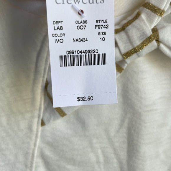 Crewcuts girls long sleeve shirt with bow - color: off white, gold bow- size :10 - Picture 2 of 5